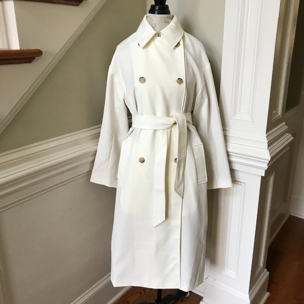 NWT JCREW Wool Trench Coat Womens 4 Cream Ivory Double Breasted CN067 Lined *** - Picture 4 of 13